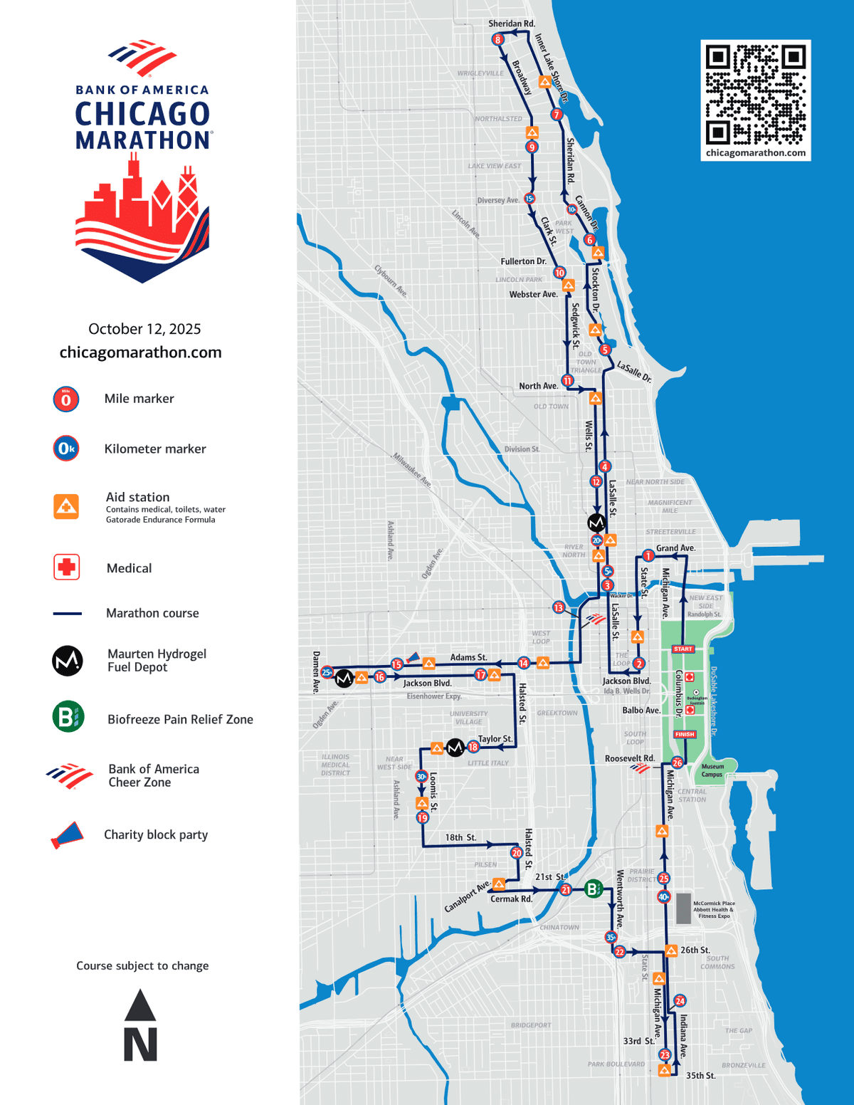 Chicago Marathon course map and route