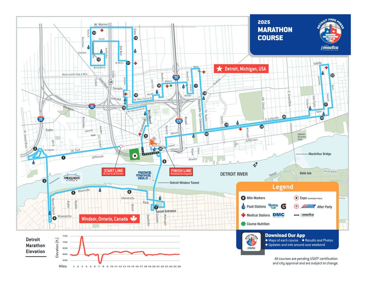 Detroit Marathon course map and route