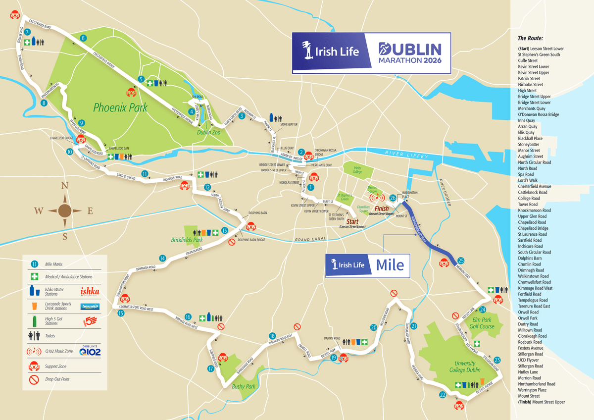 Dublin Marathon course map and route