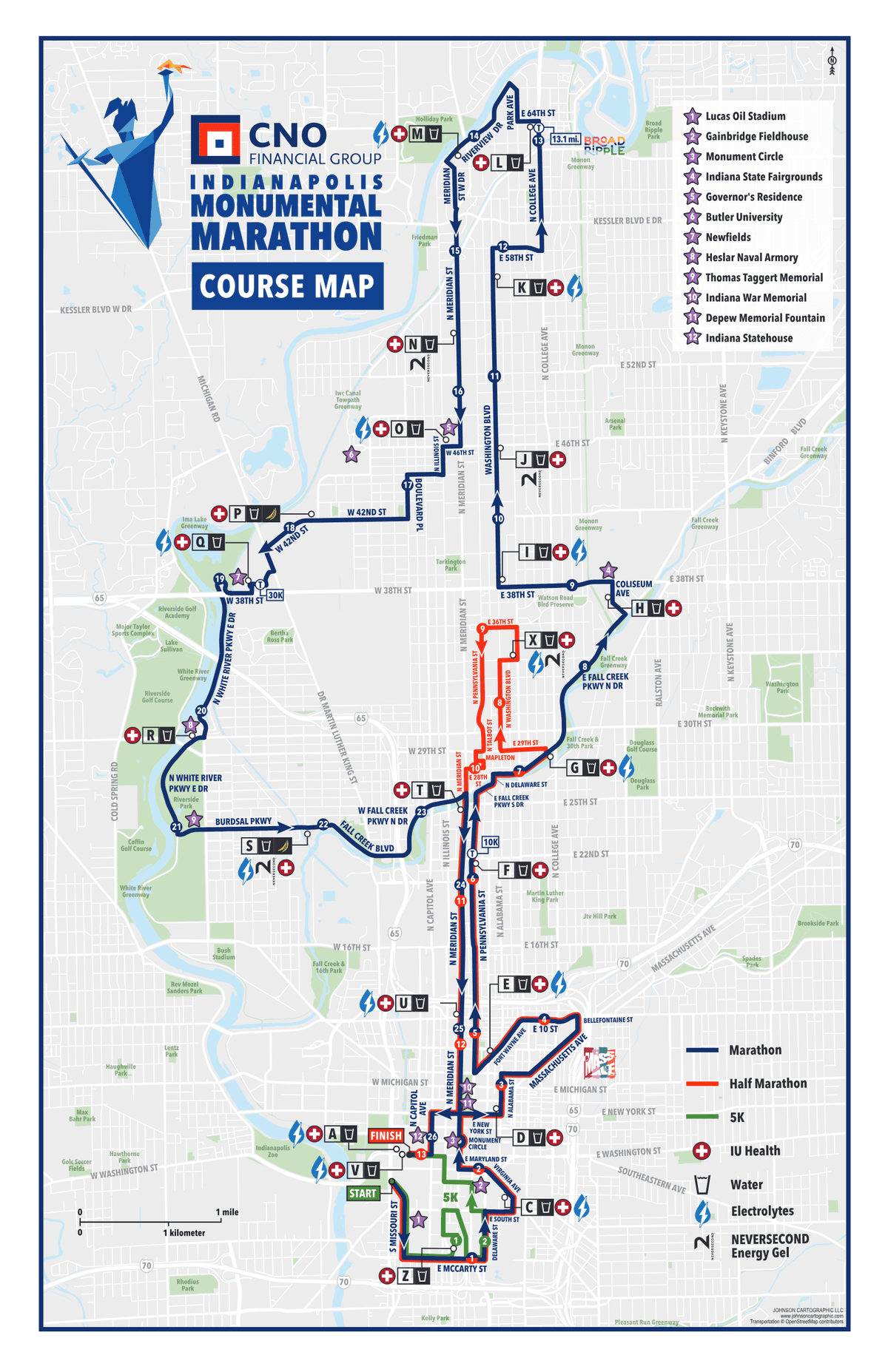 Indianapolis Marathon course map and route