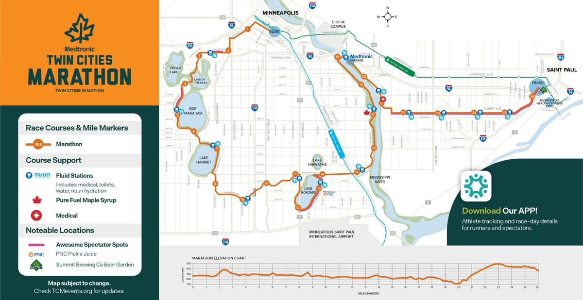 Minneapolis Marathon course map and route