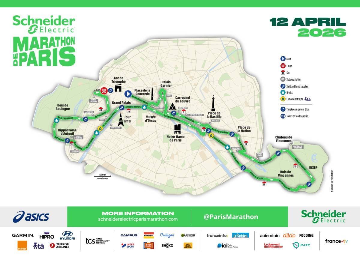 Paris Marathon course map and route
