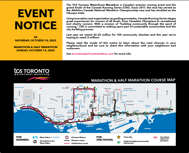 Toronto Waterfront Marathon course map and route