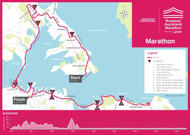 Auckland Marathon course map and route