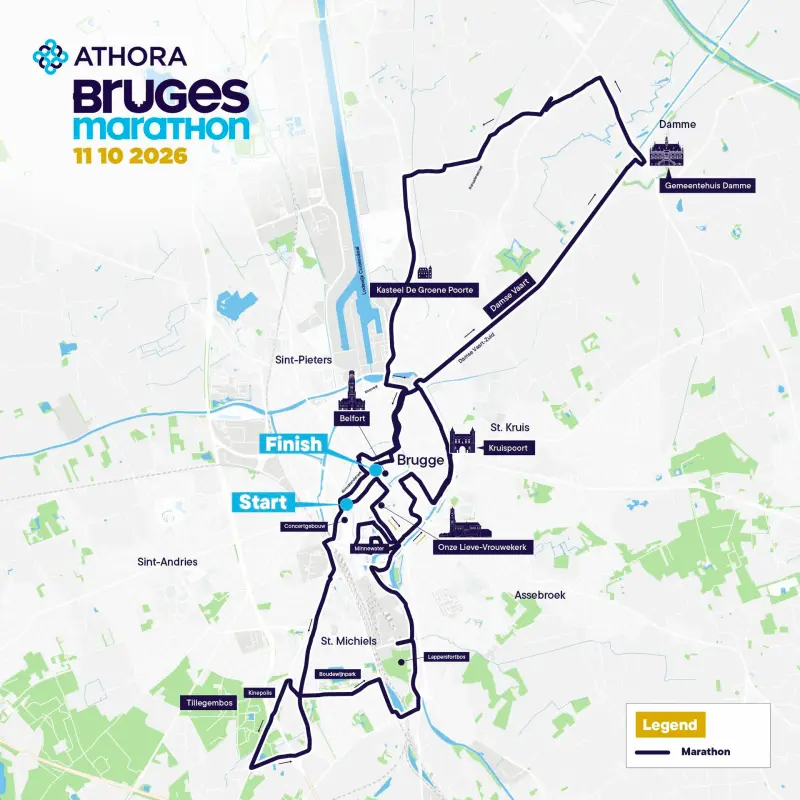 Bruges Marathon course map and route