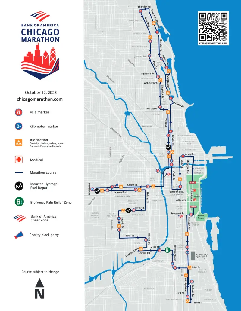 Chicago Marathon course map and route
