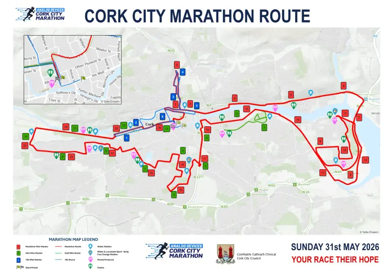 Cork City Marathon course map and route