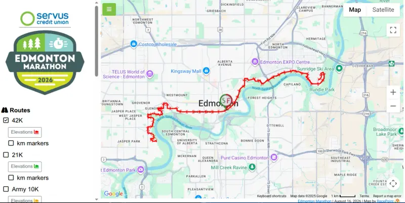 Edmonton Marathon course map and route