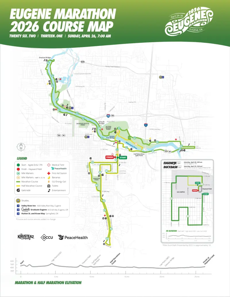 Eugene Marathon course map and route