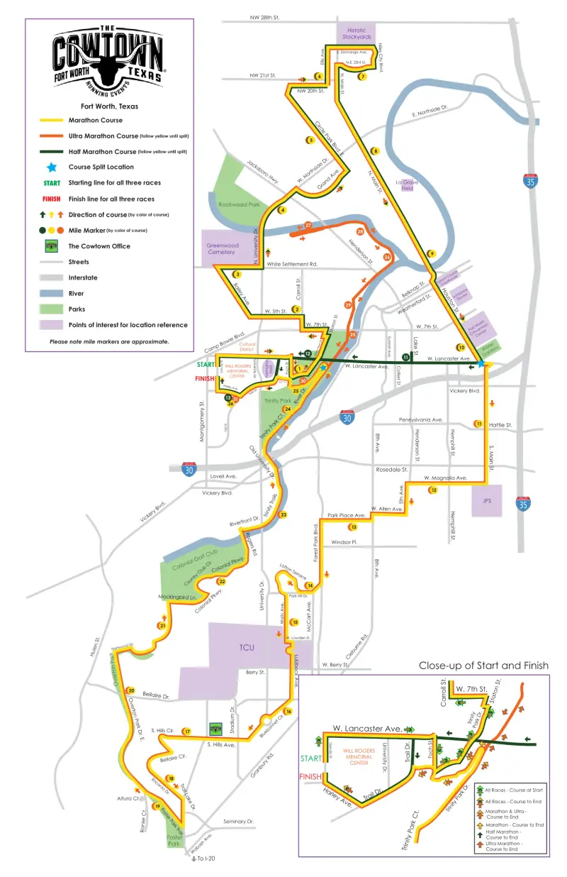 Fort Worth Cowtown Marathon course map and route