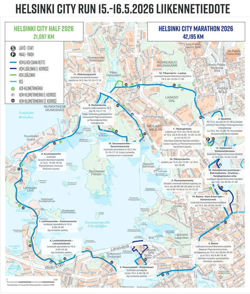 Helsinki Marathon course map and route