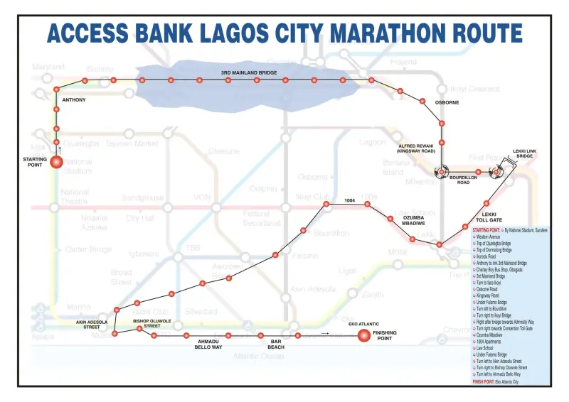 Lagos City Marathon course map and route