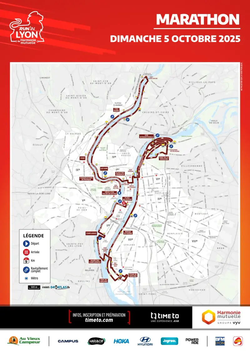 Lyon Marathon course map and route