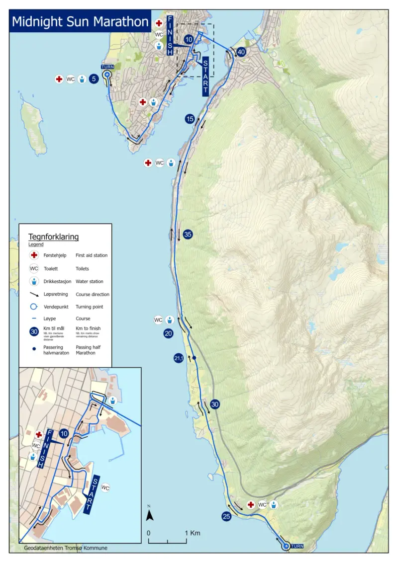 Midnight Sun Marathon course map and route