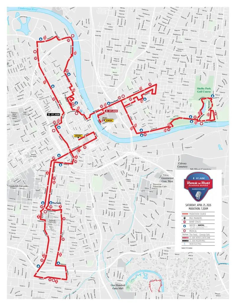 Nashville Marathon course map and route