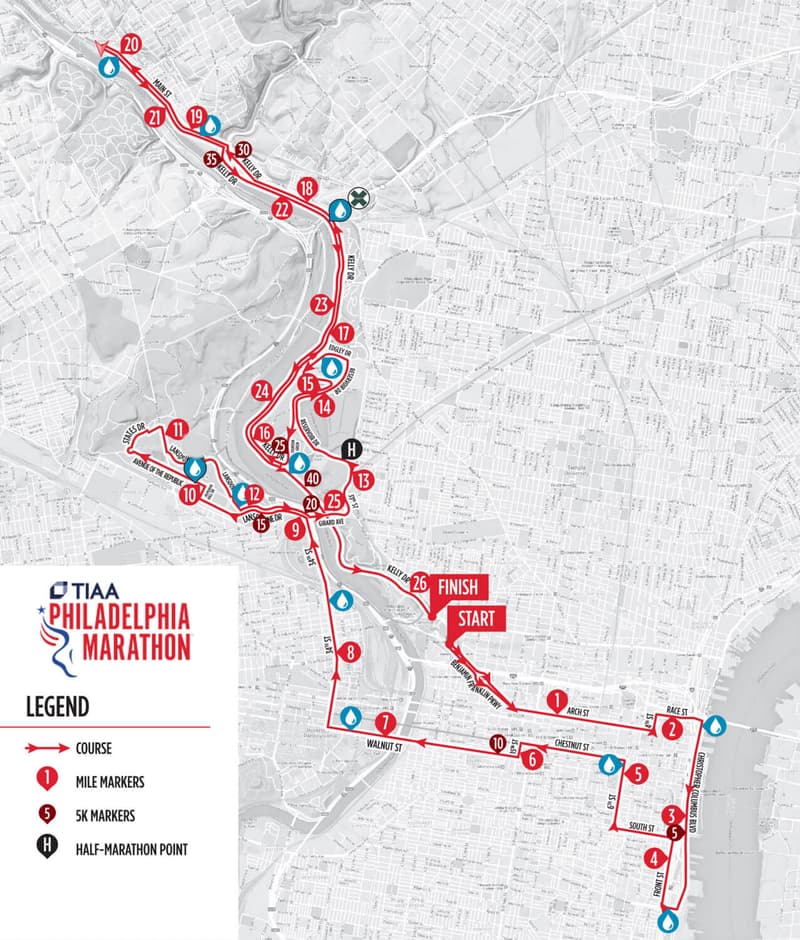 Philadelphia Marathon course map and route