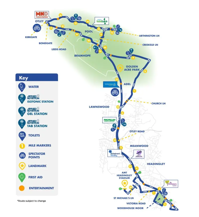 Rob Burrow Leeds Marathon course map and route