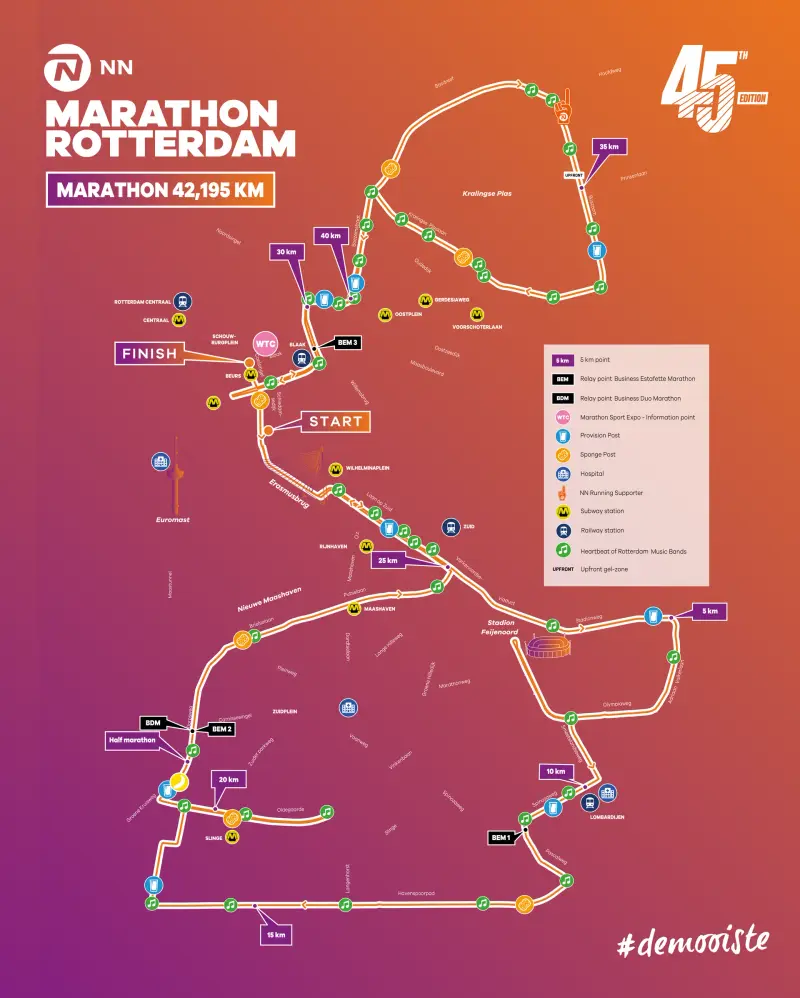 Rotterdam Marathon course map and route