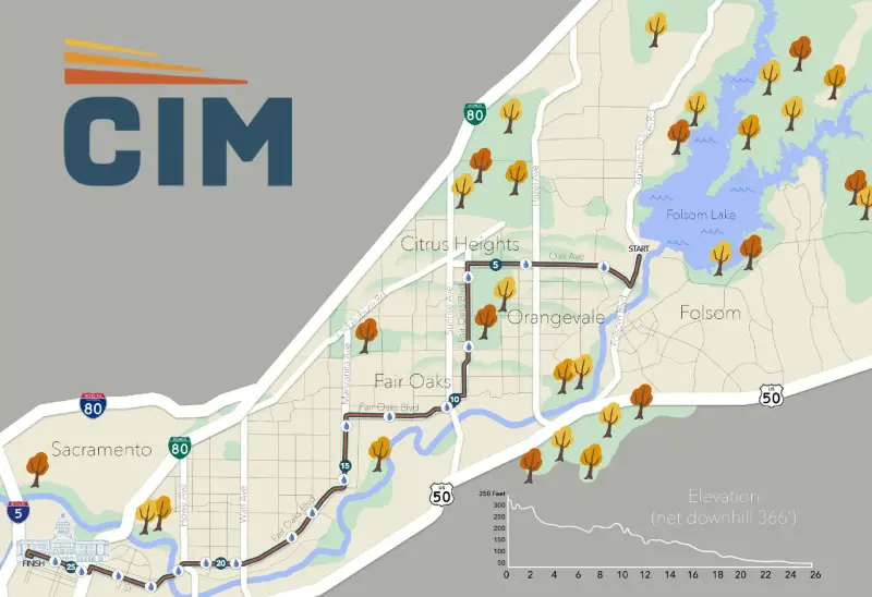 Sacramento Marathon course map and route