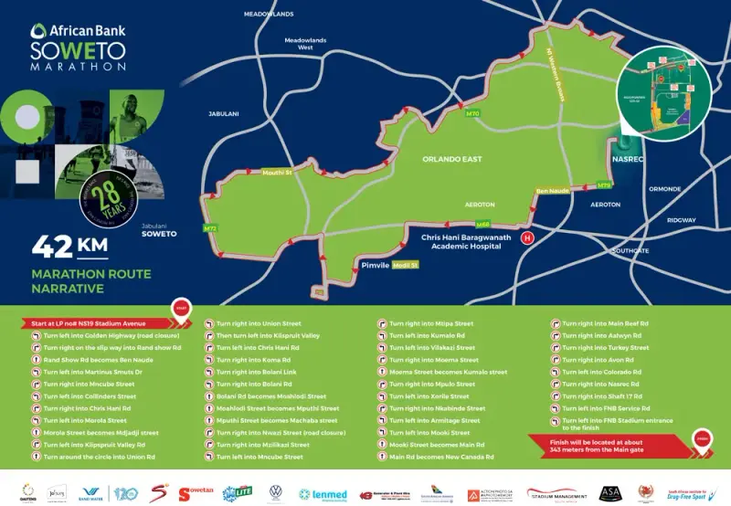 Soweto Marathon course map and route