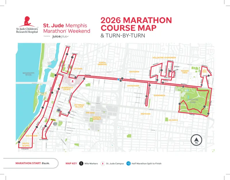 St. Jude Memphis Marathon course map and route