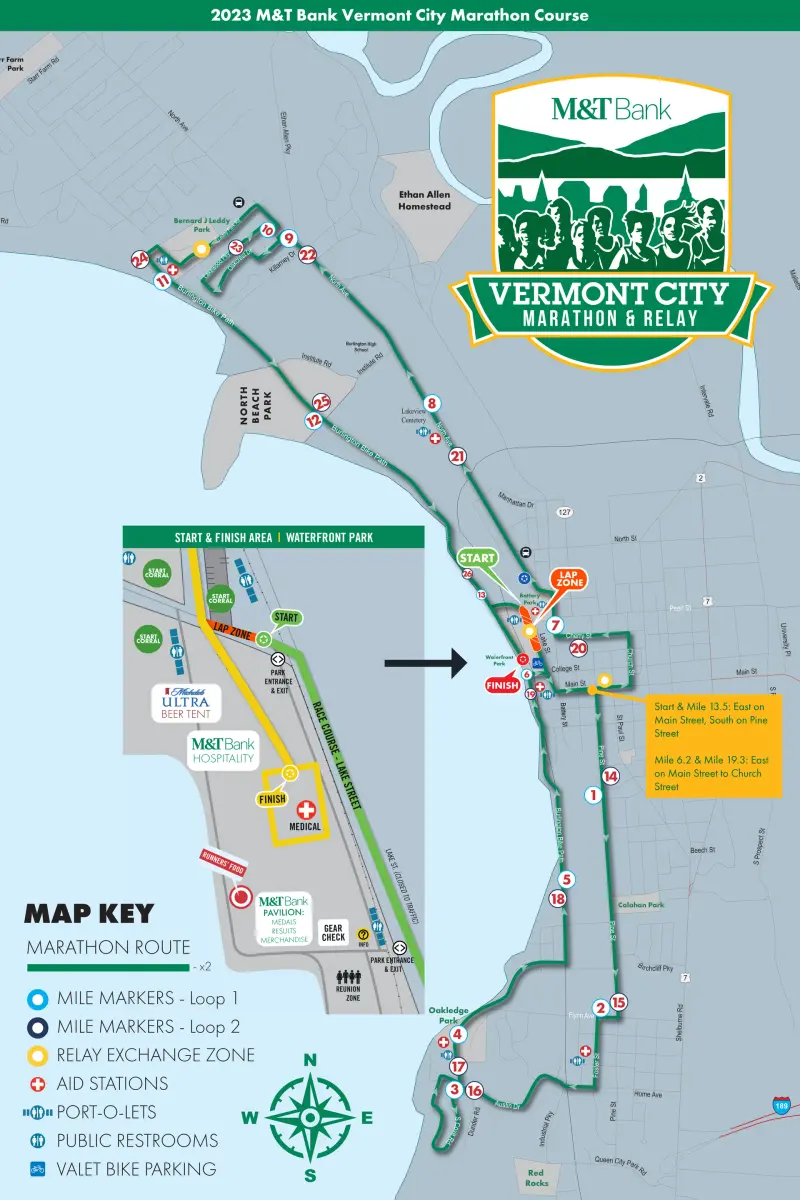 Vermont City Marathon course map and route
