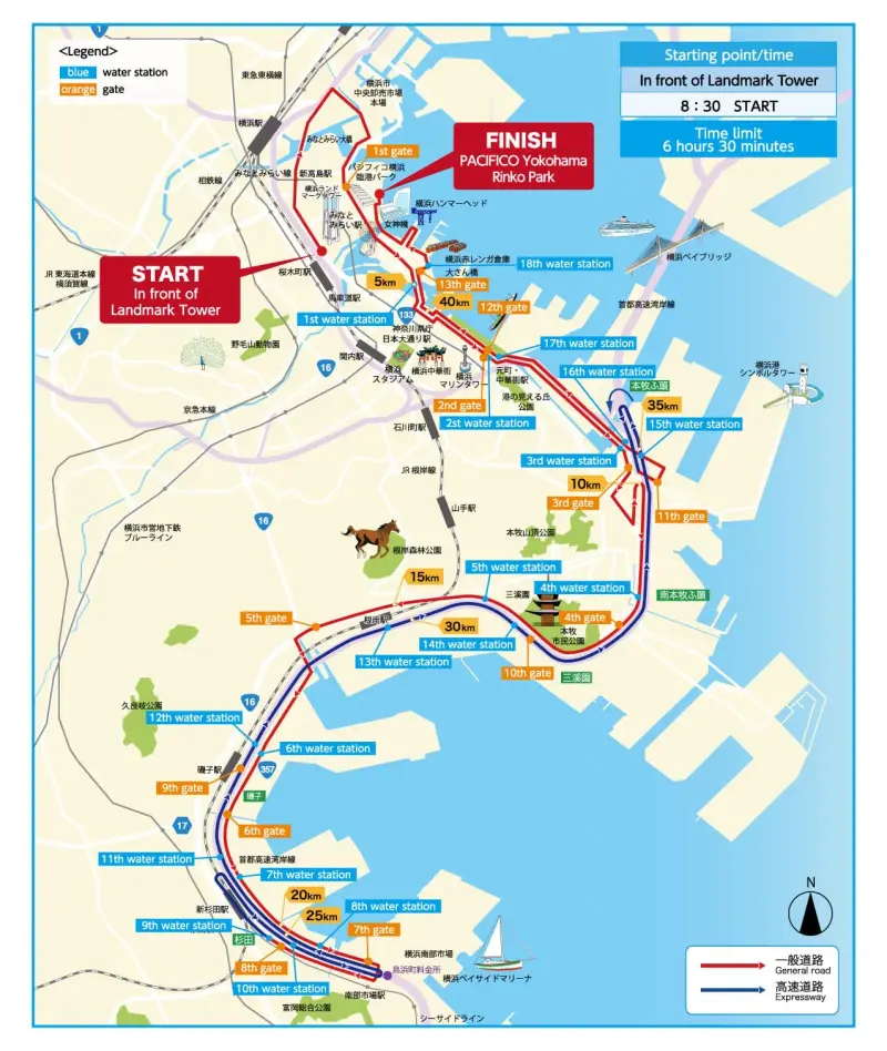 Yokohama Marathon course map and route