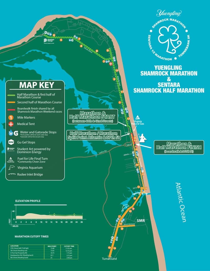 Yuengling Shamrock Marathon course map and route