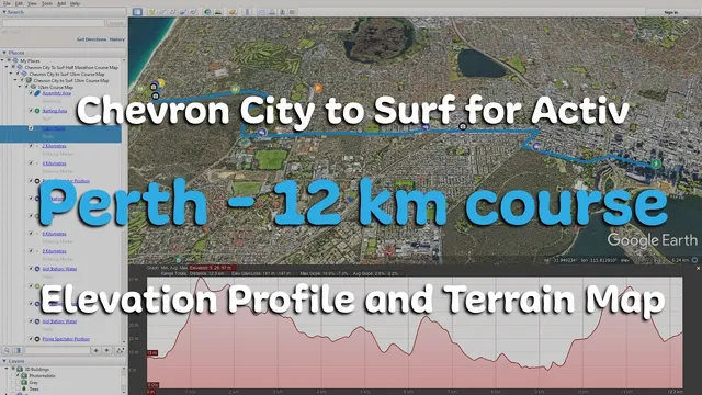 12 km course - Chevron City to Surf for Activ Perth - Elevation Profile and Terrain Map video thumbnail